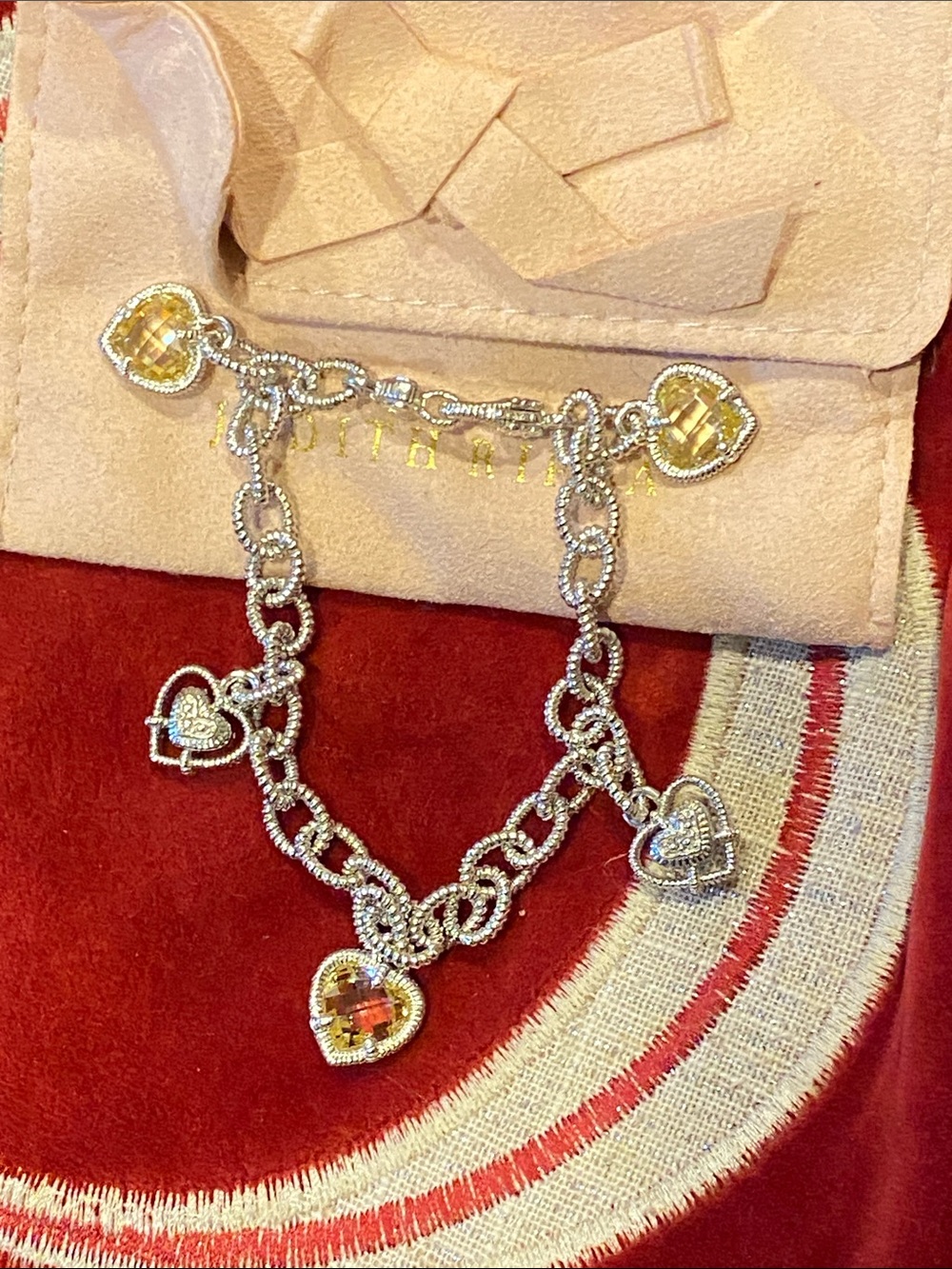 Judith Ripka Stunning Sparkling Yellow Hearts Silver Bracelet NWOT